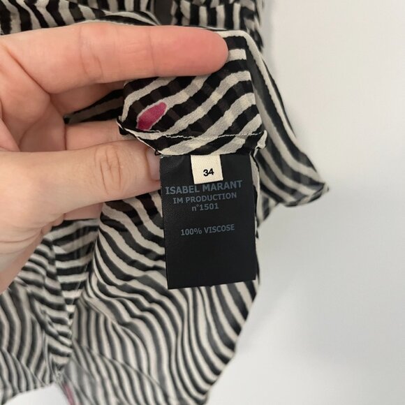 Isabel Marant Black & White Stripe Ruffle Sleeve V Neck Blouse Size 34 - Picture 4 of 6